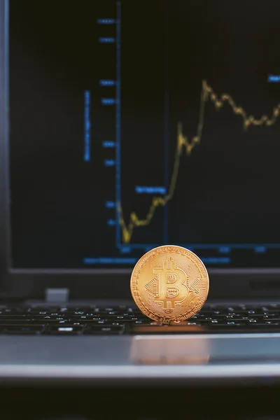 Bitcoin Auf Computertastatur Und Wachstumstabelle — Stockfoto