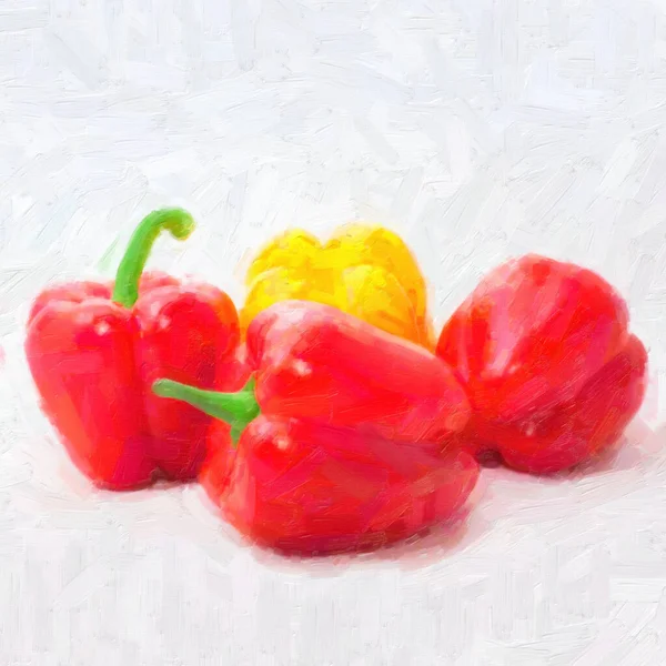 Red Yellow Pepper Oil Painted — Stock Photo, Image