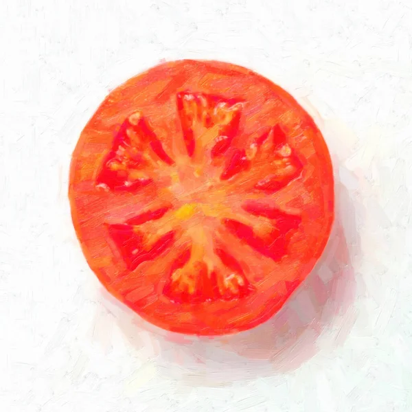 Vermelho Fresco Tomate Suculento Óleo Pintado — Fotografia de Stock