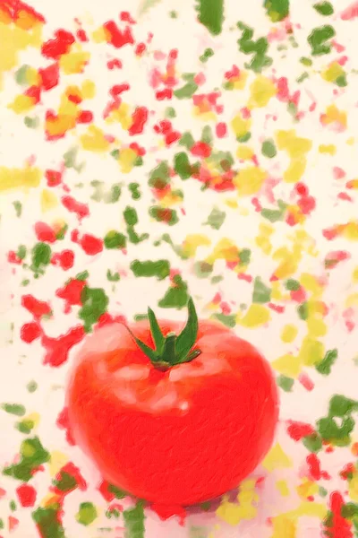 red, fresh, juicy tomato, pastel drawing