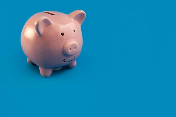red piggy bank on blue background