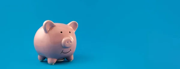 red piggy bank on blue panorama background