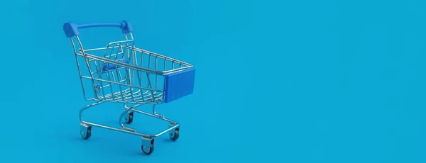 Supermarket Trolley Blue Panorama Background — Stock Photo, Image