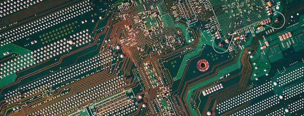 Panoramical Bitcoin Background Computer Chip Falls — Stock Photo, Image