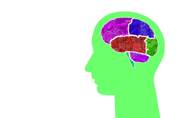 Head Multi Colored Brains Chips Colorful Background — Stock Photo, Image