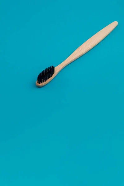 Wooden Toothbrush Blue Background — Stock Photo, Image