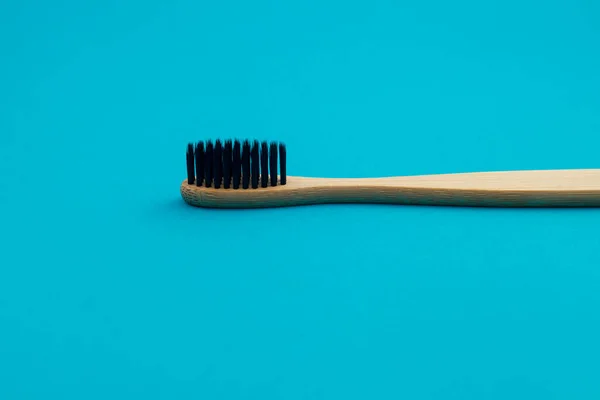 Wooden Toothbrush Blue Background — Stock Photo, Image