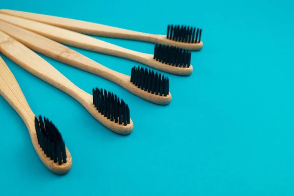 Wooden Toothbrush Blue Background — Stock Photo, Image