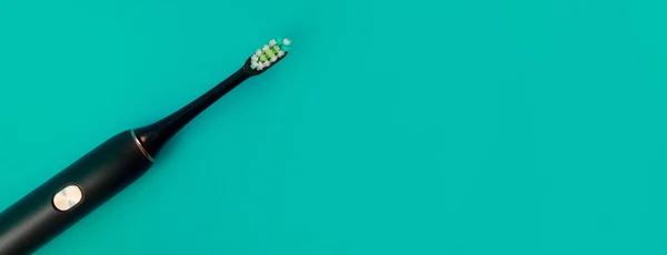 Wooden Toothbrush Green Panoramic Background — Stock Photo, Image