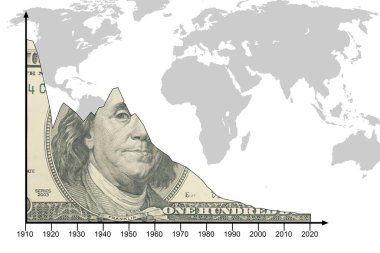Dünya haritası arka planında dolar dokusuna sahip tablo