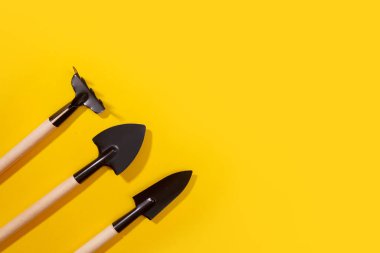 Sarı arkaplanda bahçe araçları