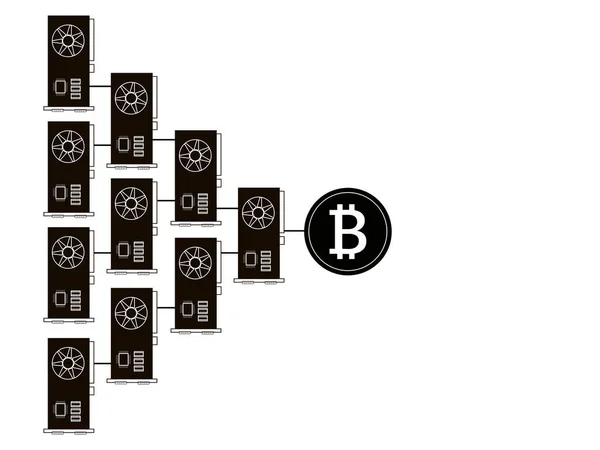 Farma Górnicza Bitcoin Baner Koncepcyjny Karty Graficzne Duże Bitcoiny Górnicza — Zdjęcie stockowe