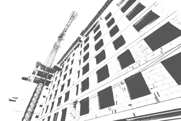 Impresión Blanco Negro Edificio Residencial Varios Pisos Construcción Una Grúa — Foto de Stock