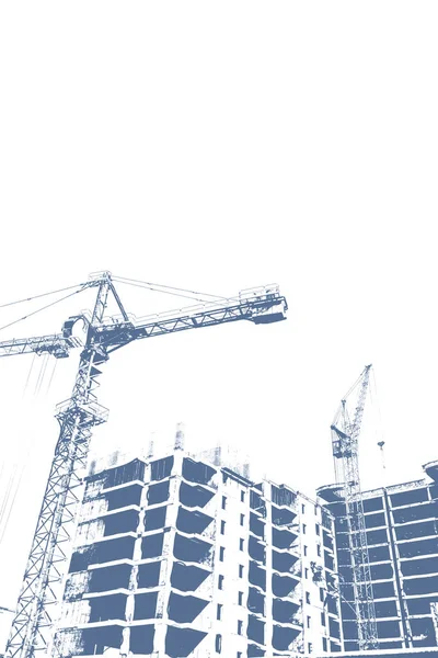 Blue Print Multi Storey Residential Building Construction Construction Crane White — Stock Photo, Image