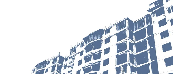 Impressão Azul Edifício Residencial Vários Andares Construção Guindaste Construção Sobre — Fotografia de Stock