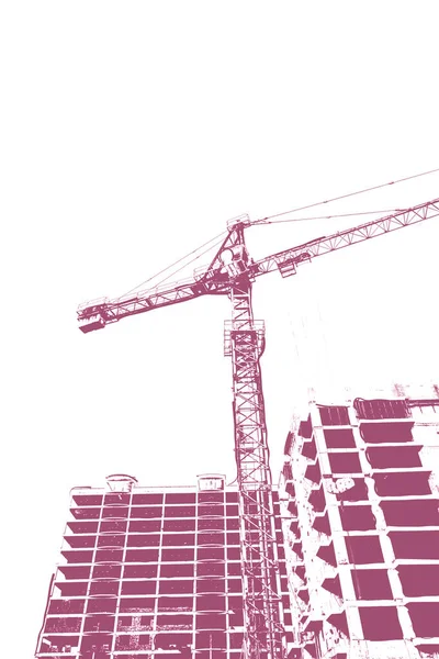 Red Print Multi Storey Residential Building Construction Construction Crane White — Stock Photo, Image