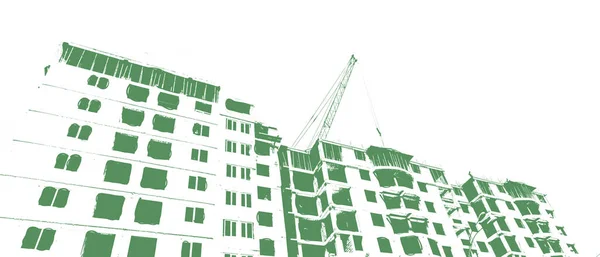 Impressão Verde Edifício Residencial Vários Andares Construção Guindaste Construção Sobre — Fotografia de Stock
