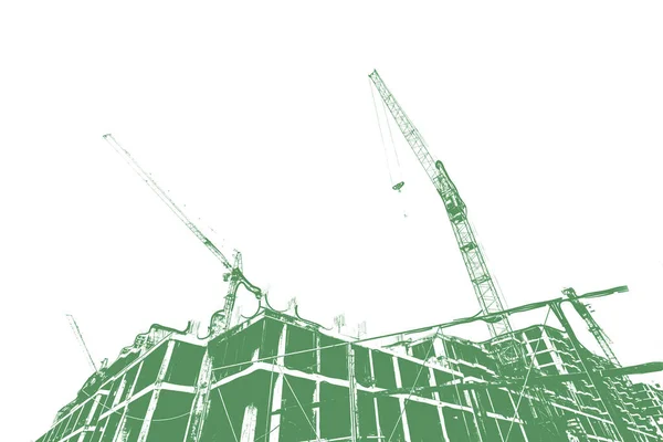 Green Print Multi Storey Residential Building Construction Construction Crane White — Stock Photo, Image