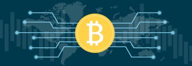 Çok renkli ölçüler ve çok renkli arkaplanlar ve dünya haritası üzerindeki bitcoin