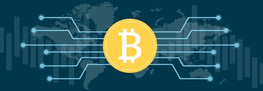 Çok renkli ölçüler ve çok renkli arkaplanlar ve dünya haritası üzerindeki bitcoin