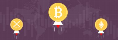 Çok renkli ölçüler ve çok renkli arkaplanlar ve dünya haritası üzerindeki bitcoin