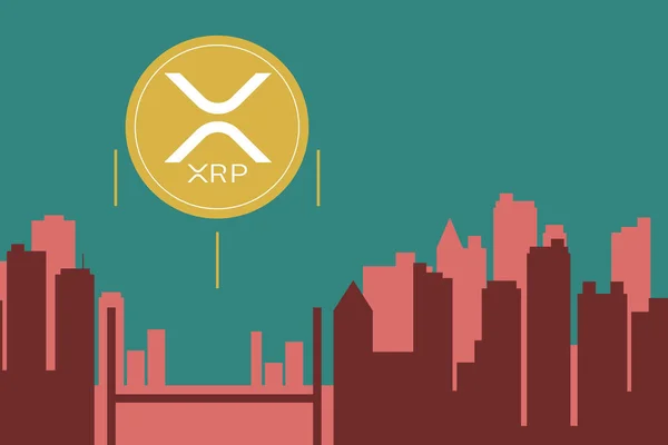 Şehir illüstrasyonunun arka planında XRP yükseliyor