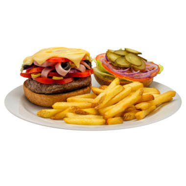 hamburger, patates kızartması ile
