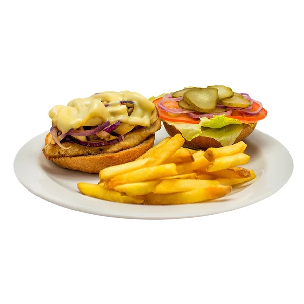 Hamburger met frietjes — Stockfoto