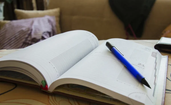 Un cuaderno casero con bolígrafo — Foto de Stock