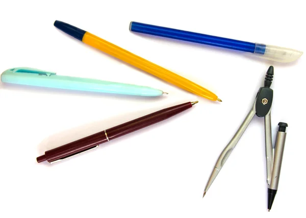 Isolated pens and compasses — Stock Photo, Image