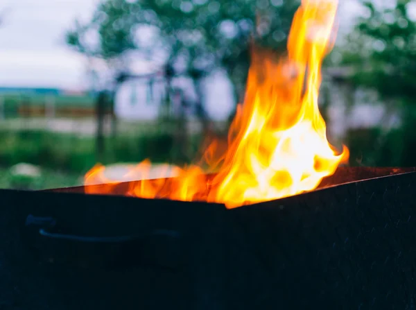 Grelha de fogo na aldeia — Fotografia de Stock