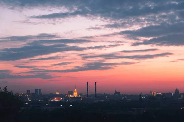 Sonnenaufgang Über Moskau Blick Von Der Aussichtsplattform Auf Die Sperlingshügel — Stockfoto