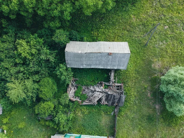 Vecchia Casa Abbandonata Villaggio Russo Dall Altezza Quadrocopter — Foto Stock