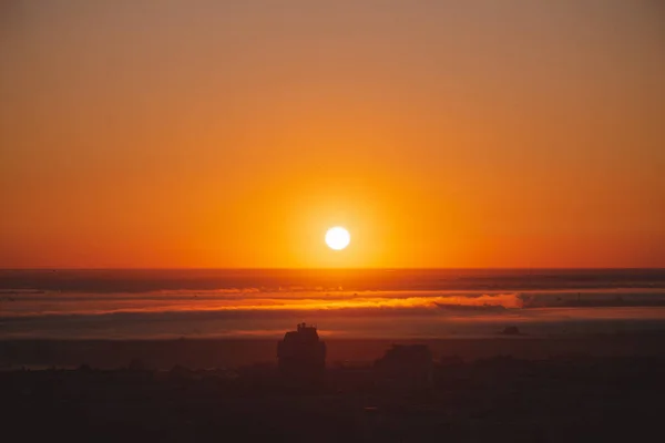 Schöner Orangefarbener Sonnenuntergang Über Der Stadt Rjasan Sommer Sonnenaufgang Über — Stockfoto
