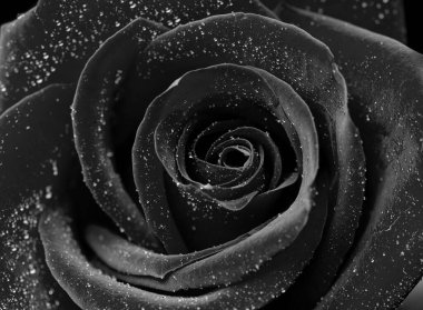 drops on roses. Abstract flower black white rose on black background - Valentines, Mothers day, anniversary, condolence card. Beautiful rose. close up roses . monochrome. panorama clipart