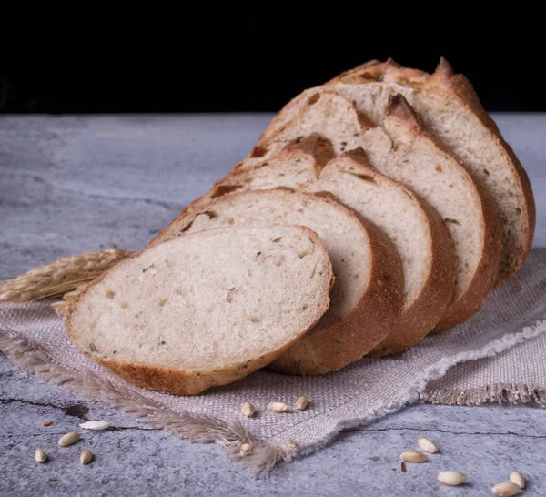 Fresh Bread White Grey Background — Stock Photo, Image