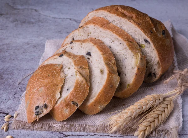 Fresh Bread White Grey Background — Stock Photo, Image
