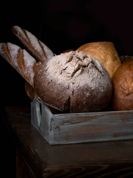 Bread Black Background Fresh Bread — Stock Photo, Image