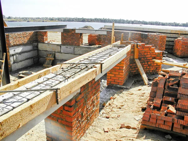 Construction Site Veins Brick Cottage — Stock Photo, Image