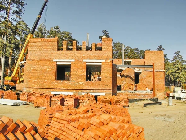 Construction Site Veins Brick Cottage — Stock Photo, Image