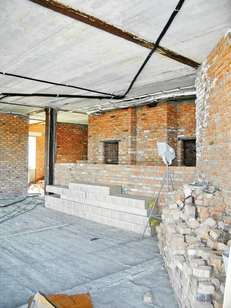 Construction Site Veins Brick Cottage — Stock Photo, Image