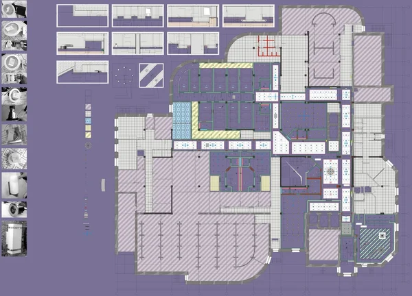 Plan ritning offentlig byggnad — Stockfoto