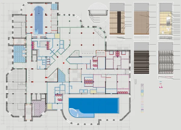 Plan tekening publiek gebouw — Stockfoto