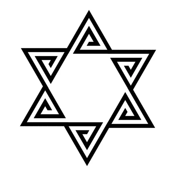 ダビデの星のアイコン 部族のスタイルでイスラエルのユダヤ人のシンボル 白い背景に隔離された黒いベクトルイラスト — ストックベクタ