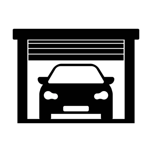 Garagem Porta Aberta Ícone Veículo Parque Estacionamento Casa Símbolo Preto —  Vetores de Stock