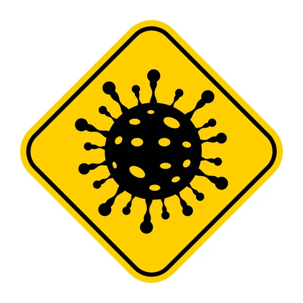 Avviso Coronavirus Cartello Giallo Sfondo Bianco Covid Simbolo Epidemia Pandemia — Vettoriale Stock