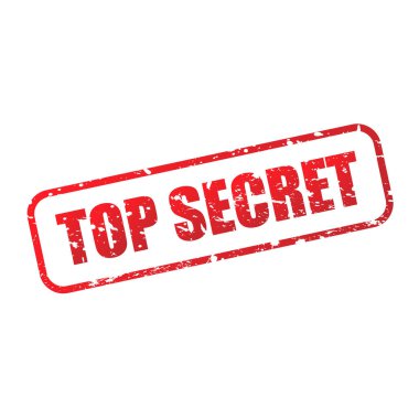 Çok gizli grunge pul ikonu. Kırmızı üst gizli metin ve çerçeve işareti beyaz arkaplanda izole edildi. Vektör illüstrasyonu.