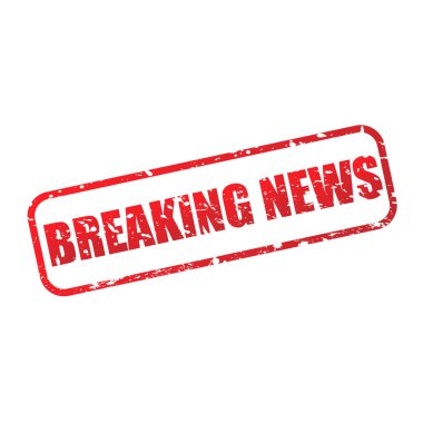 Flaş haber grunge pul ikonu. Kırmızı Kırıcı Haberler yazı ve çerçeve işareti beyaz arkaplanda izole edildi. Vektör illüstrasyonu.