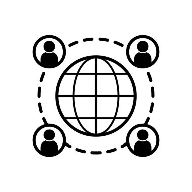Dünya çapında küresel iletişim ikonu. Uluslararası teknoloji iş konsepti sembolü. Vektör illüstrasyonu.