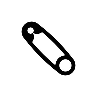 Güvenlik iğnesi simgesi. Beyaz arka planda izole edilmiş aksesuar siyah sembol. Vektör illüstrasyonu.